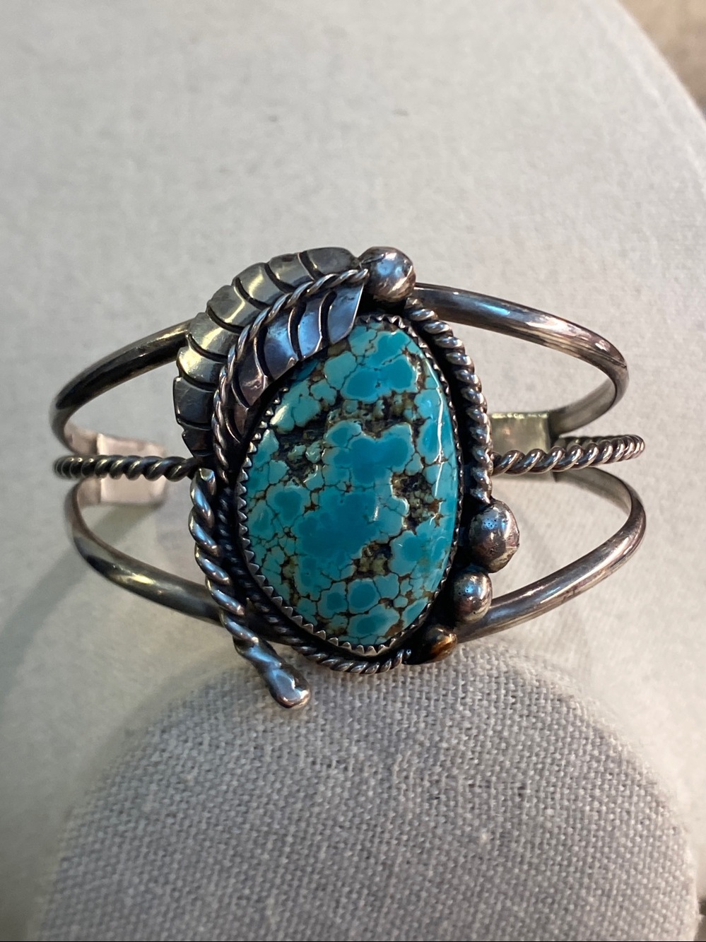 Vintage Native American Sterling Silver Turquoise Cuff Bracelet Signed X
